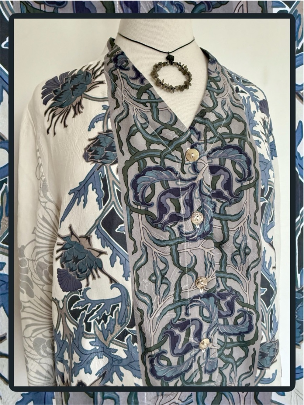 Citron Santa Monica Silk Floral Thistle Button Top PXL - Picture 4 of 9